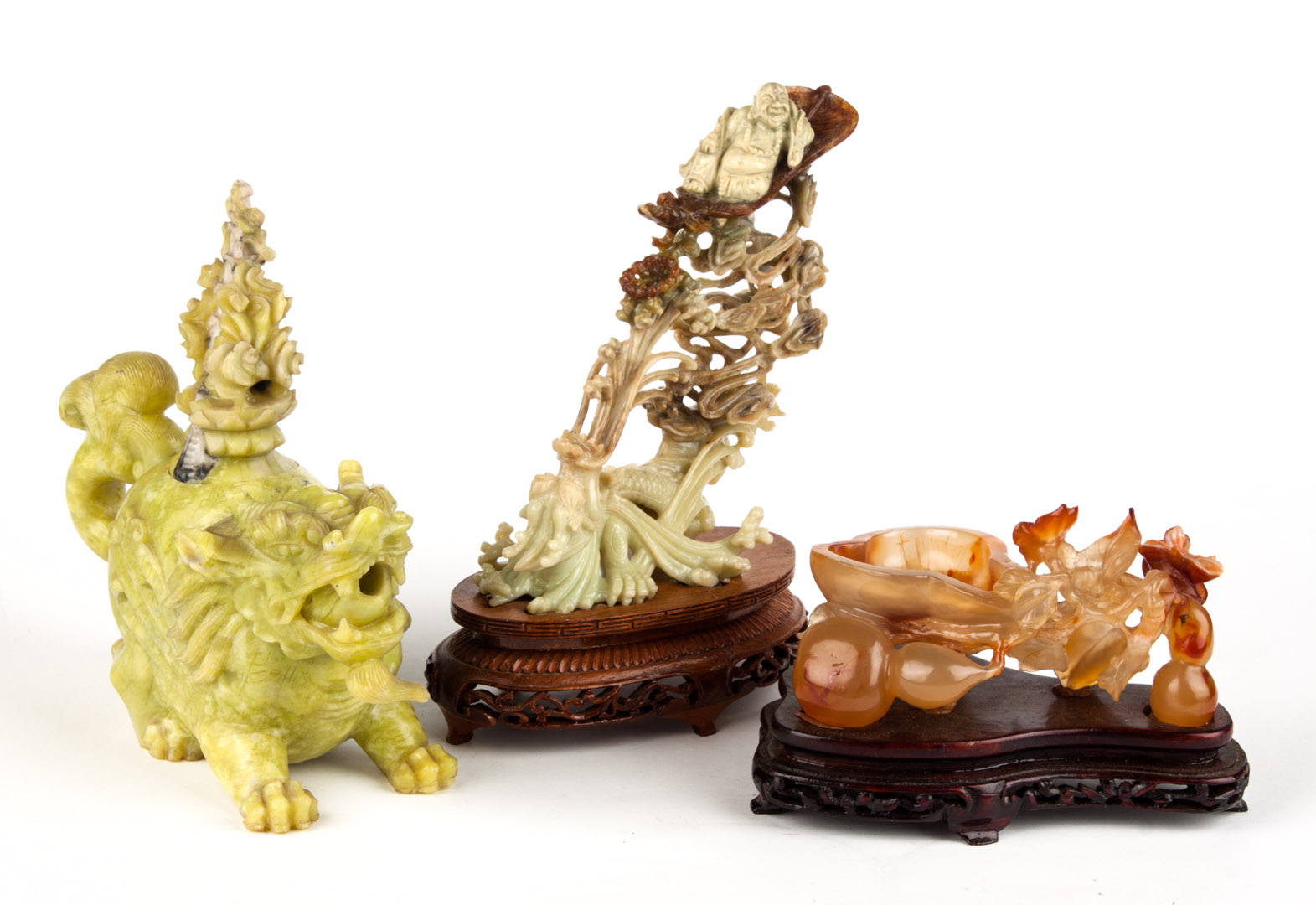 Appraisal: Three Chinese carved hardstone articles comprising dragon-form teapot Hotai and