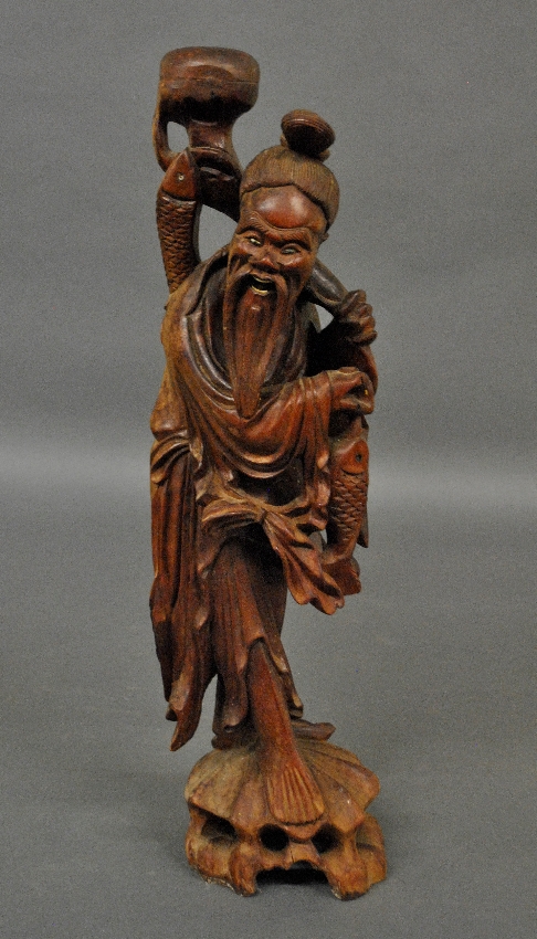 Appraisal: - Chinese carved wood figure of a nobleman early th