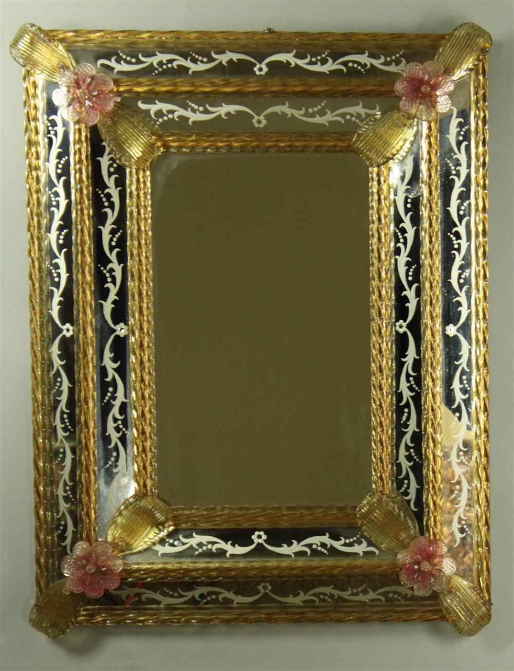 Appraisal: VENETIAN STYLE GLASS MIRROR of rectangular form with central glass