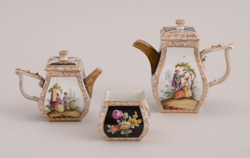 Appraisal: MEISSEN PORCELAIN THREE-PIECE INDIVIDUAL COFFEE SET Each with underglazed A