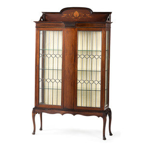 Appraisal: An Aesthetic Movement Inlaid Mahogany Vitrine Cabinet Likely American Late