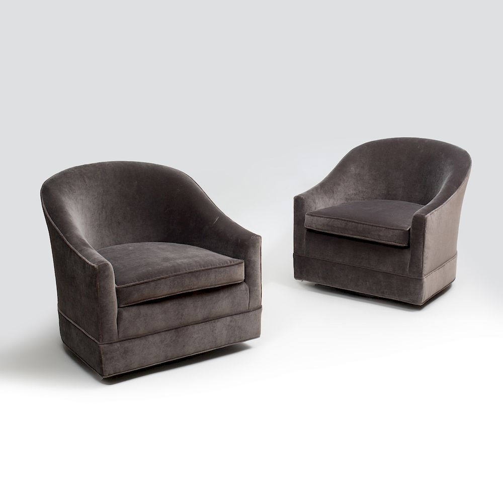 Appraisal: Pair of Harvey Probber Velvet Upholstered Swivel Chairs x x