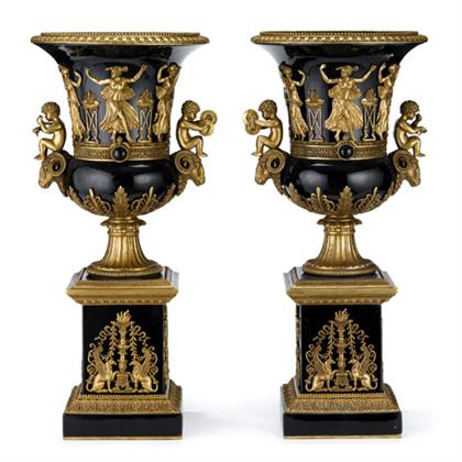 Appraisal: Pair of Large Louis XVI style gilt metal mounted ceramic