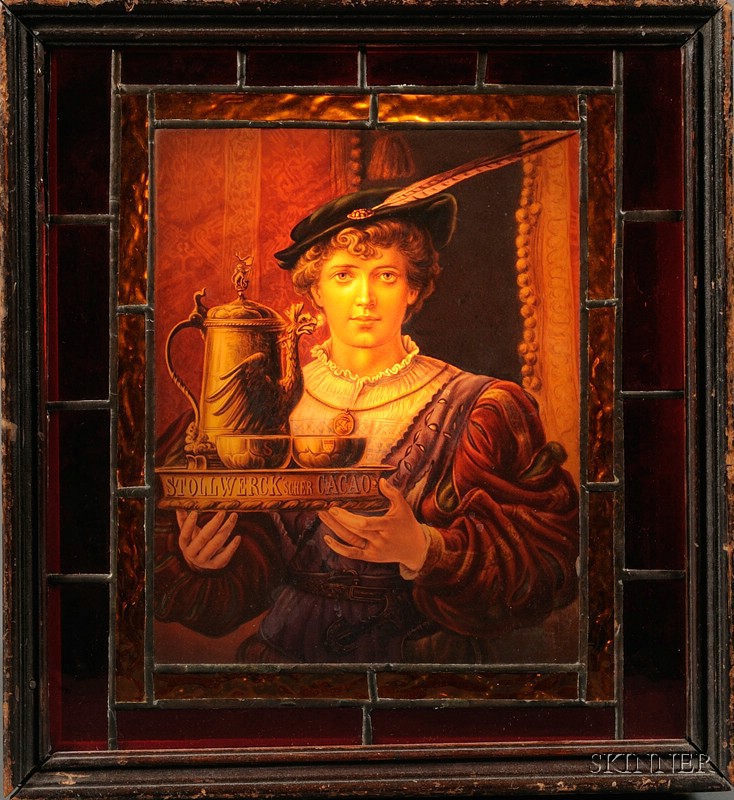 Appraisal: German Painted and Caned Glass Advertising Panel late th century