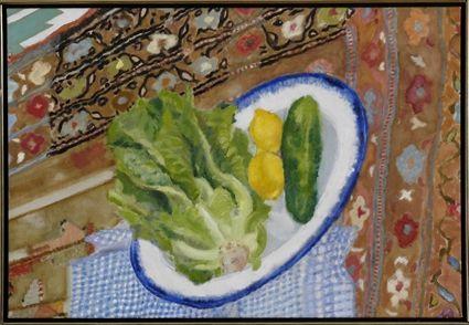 Appraisal: SUSAN CRILE b STILL LIFE WITH LETTUCE AND CUCUMBERS Oil