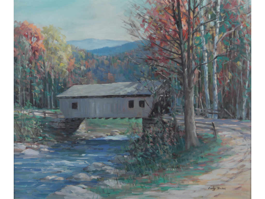 Appraisal: George Dinckel OH MA - Covered Bridge oil on masonite