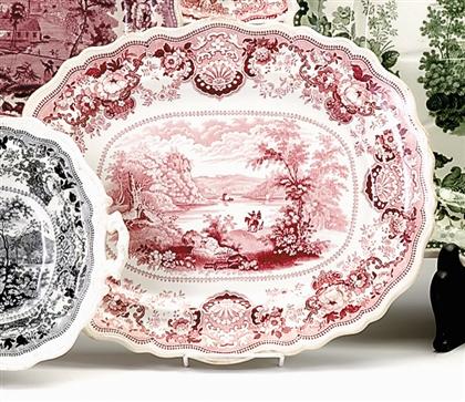 Appraisal: Historical pink transferware platter william adams tunstall and stoke -