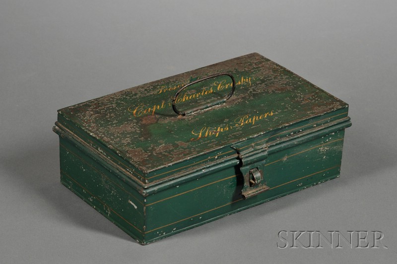 Appraisal: Green-painted Ship's Papers Tin Box late th century the box