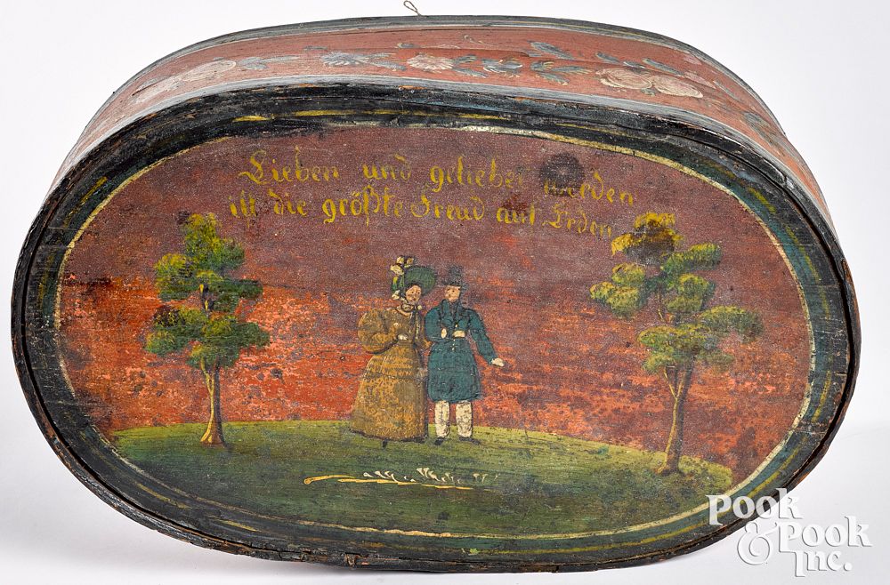 Appraisal: Continental painted bentwood bride's box Continental painted bentwood brides box