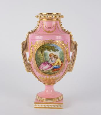 Appraisal: A Coalbrookdale pink ground S vres style vase painted a