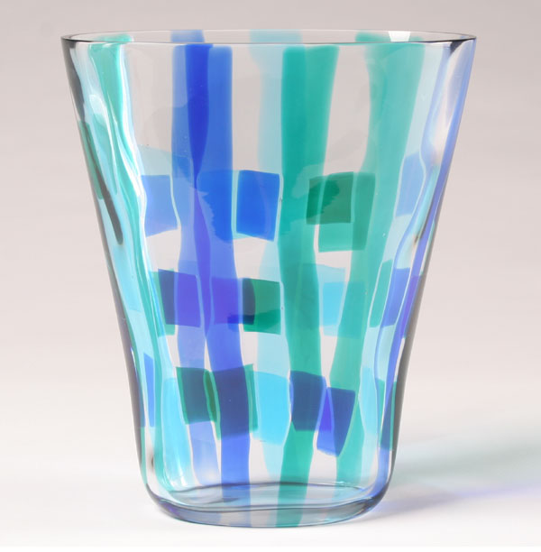 Appraisal: Murano Fasce glass vase Heavy vase composed of translucent blue