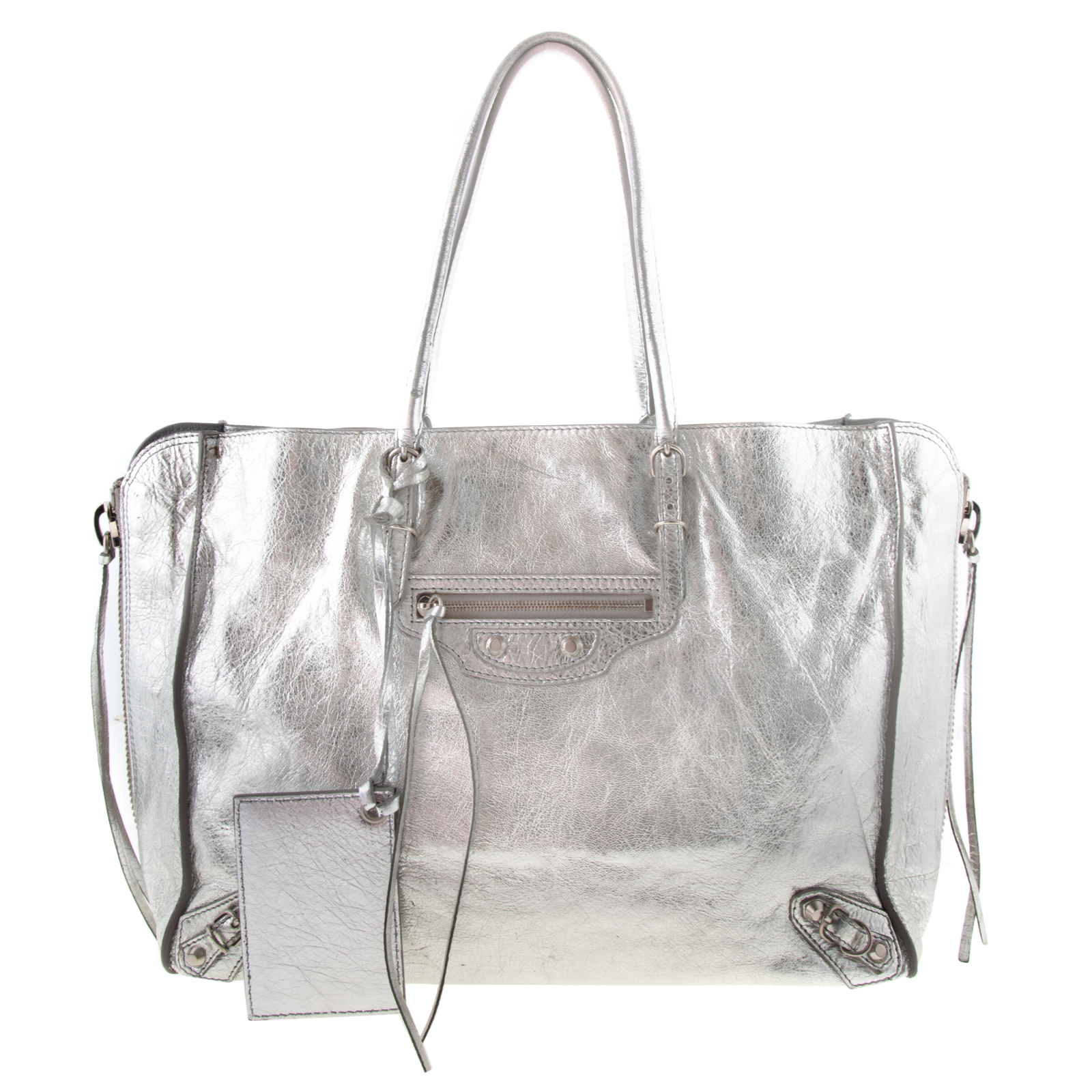 Appraisal: A BALENCIAGA PAPER ZIP AROUND TOTE A silver distressed leather