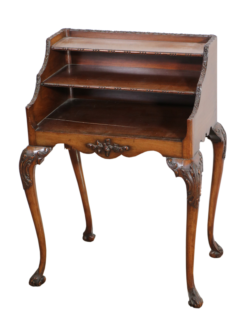 Appraisal: MAHOGANY MAGAZINE STAND Custom diminutive with carved gallery edge knees