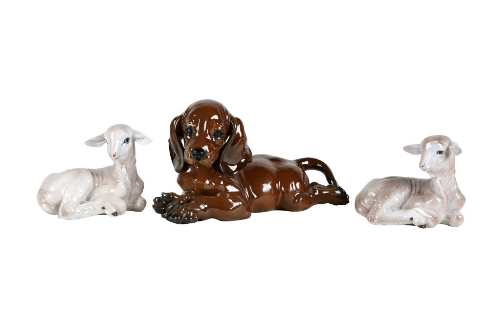 Appraisal: THREE ROSENTHAL PORCELAIN ANIMAL FIGUREScomprising two lambs and one dog