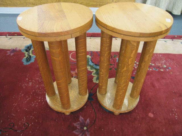 Appraisal: Pair of Tiger Oak Victorian Stands column decor tall diameter