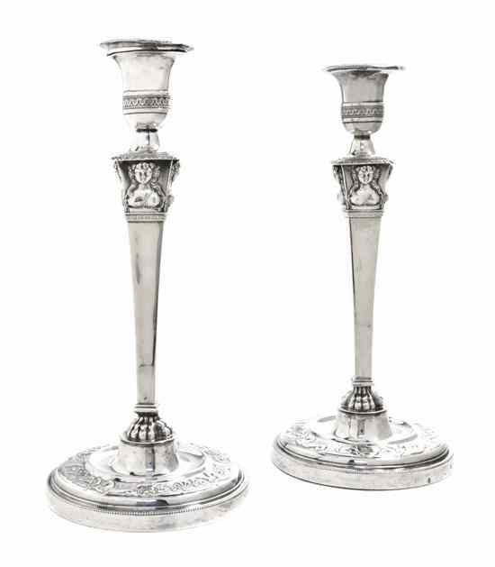 Appraisal: A Pair of French Silver Candlesticks Jean-Pierre Bibron Paris th