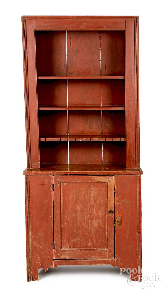 Appraisal: Painted pine stepback cupboard Exclusive on Bidsquare Painted pine stepback