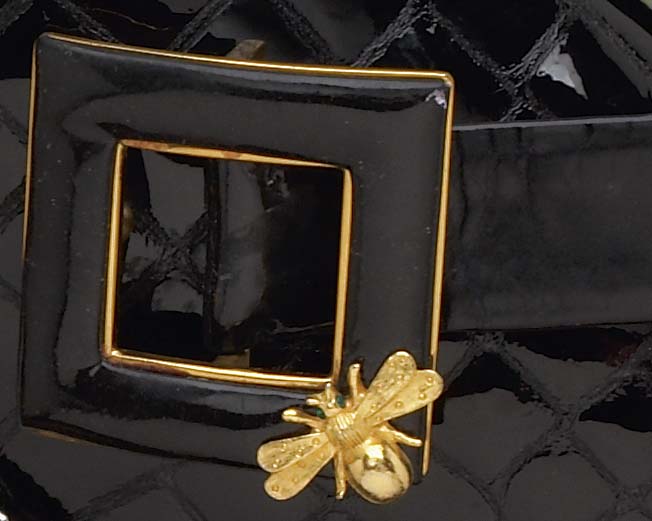 Appraisal: JUDITH LEIBER BELT Black belt with square buckle with gold