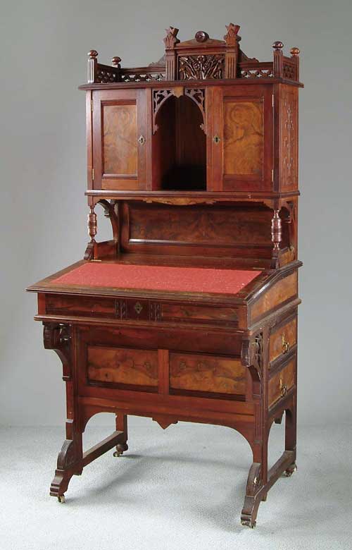 Appraisal: GOOD WALNUT EASTLAKE DAVENPORT SECRETARY Bottom section with half hinged