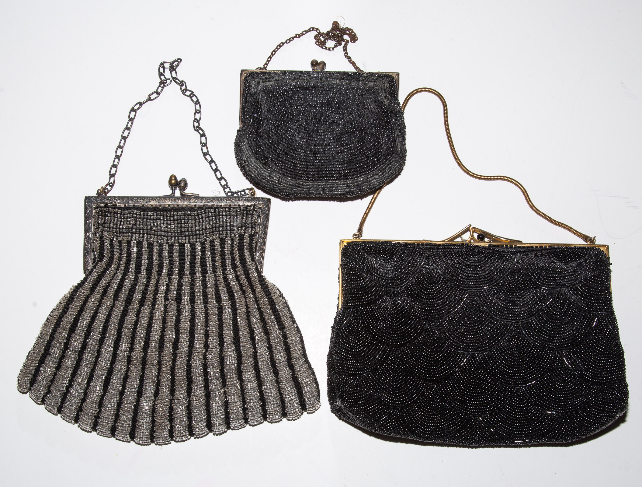 Appraisal: THREE FRENCH BEADED EVENING BAGS largest is in H