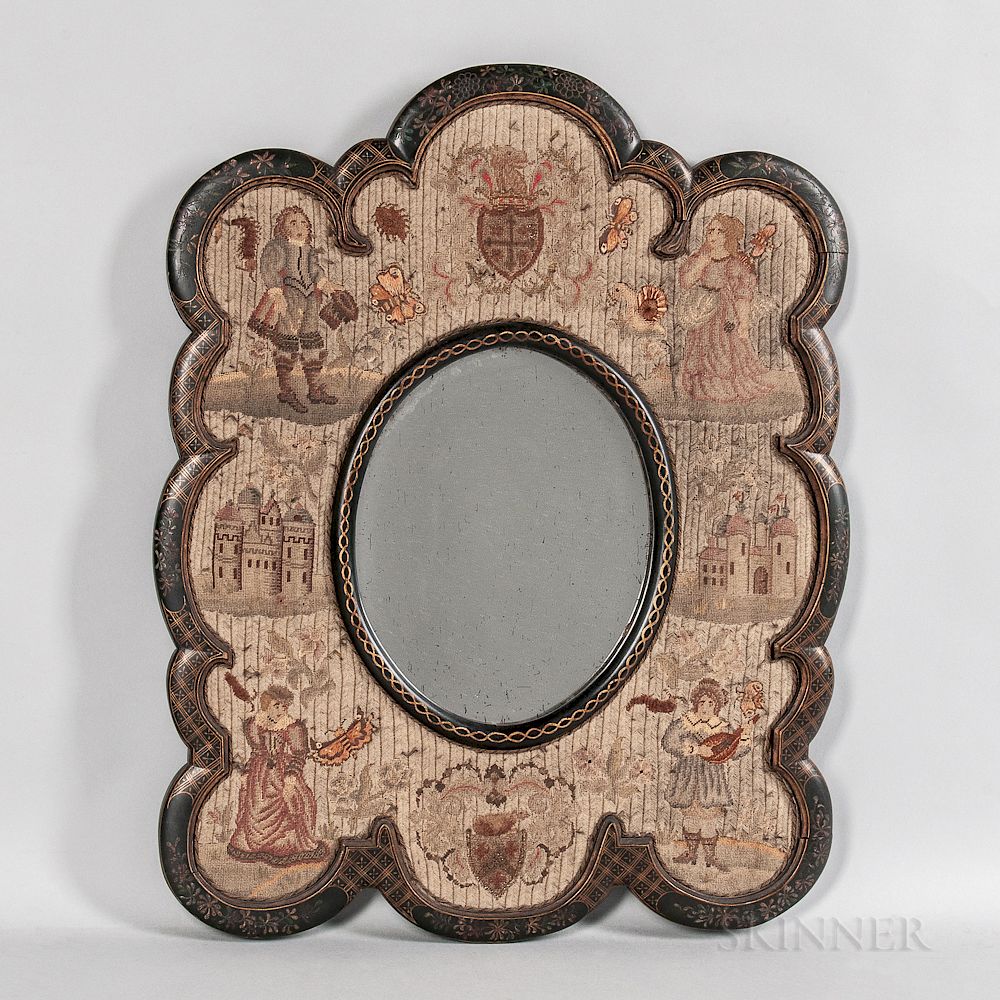 Appraisal: Needlework-framed Mirror Needlework-framed Mirror England th century the oval mirror