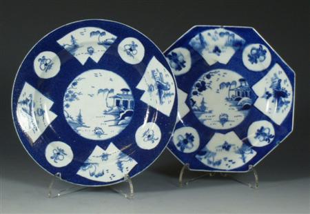 Appraisal: A Bow blue and white plate circa - with Fan-Panelled