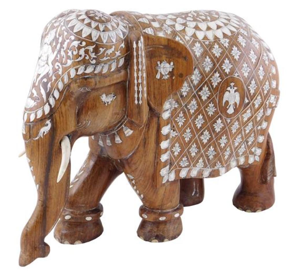 Appraisal: ASIAN Inlaid rosewood elephant India ivory inlay Ganesh pictured on