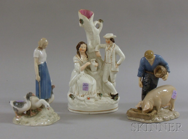 Appraisal: Staffordshire Figural Group and Two Bing Grondahl Porcelain Figural Groups