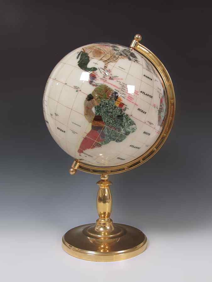 Appraisal: GEMSTONE GLOBE '' HIGH Decorative semi-precious stone countries as detailed