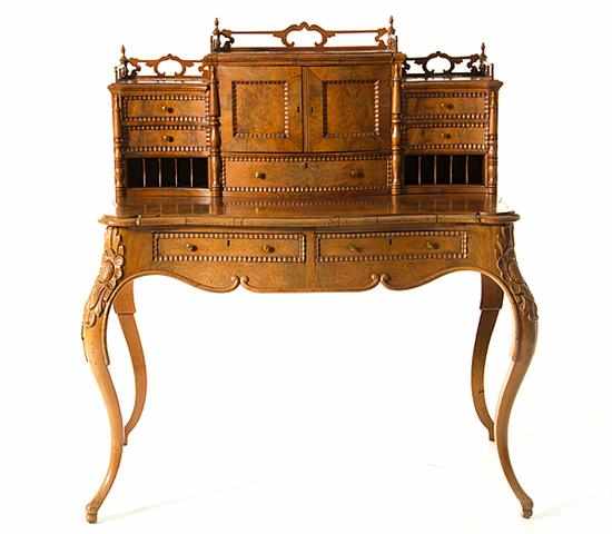 Appraisal: Fine American Rococo walnut escritoire late th century tiered superstructure