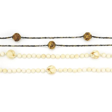 Appraisal: Two Ivory Ojeme Bead Necklaces One with Shakudo Chain Estimate