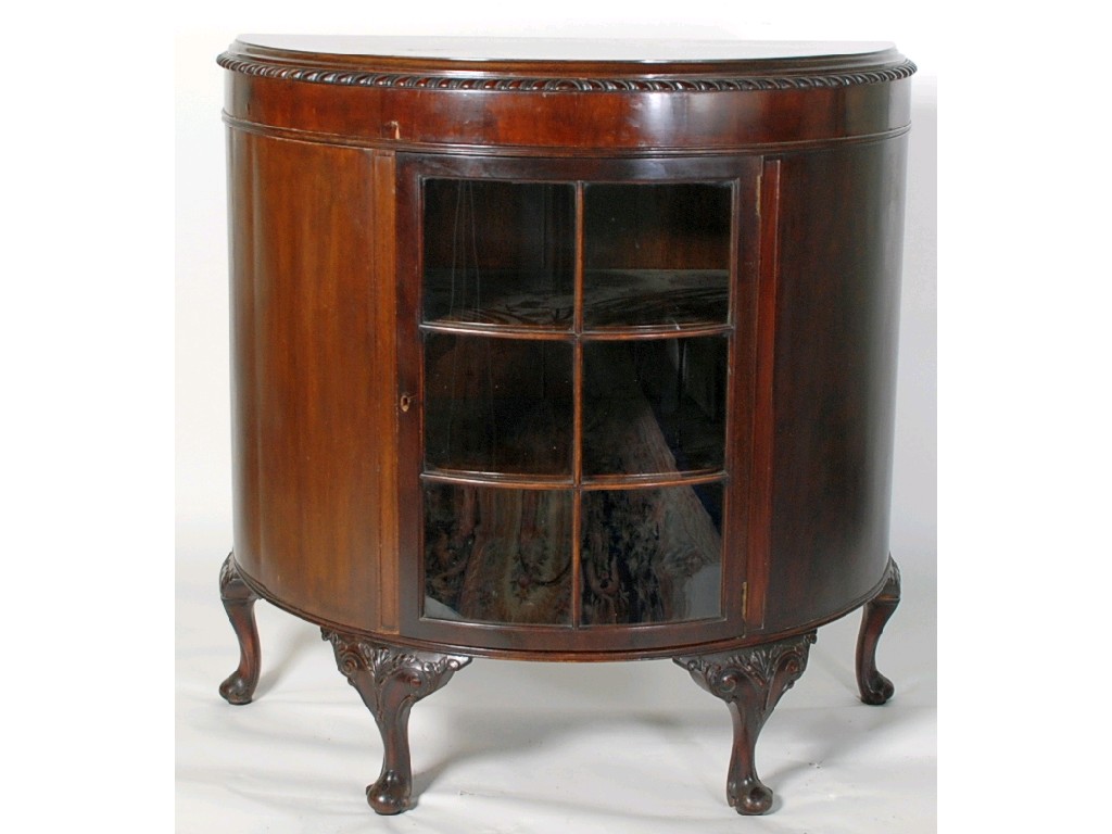 Appraisal: EARLY TWENTIETH CENTURY MAHOGANY DEMI LUNE SIDE DISPLAY CABINET in