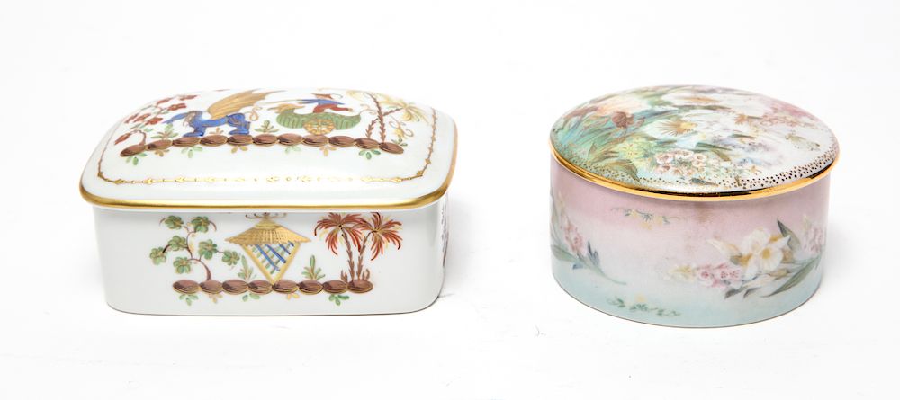 Appraisal: French Vanity Box Music Box Porcelain Group of French hand-painted