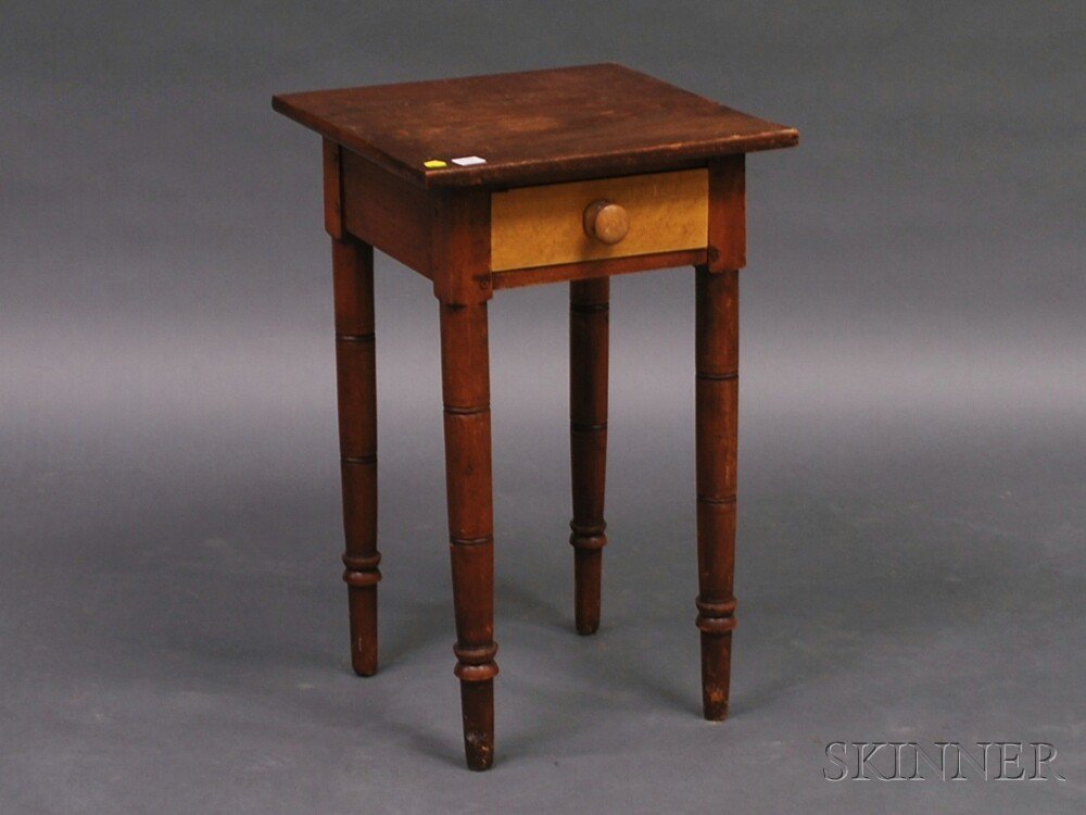 Appraisal: Country Pine and Bird's-eye Maple One-drawer Stand mid- th century