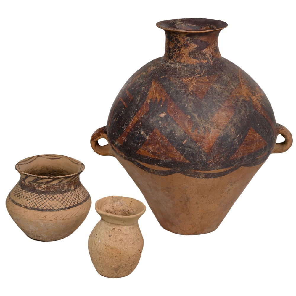 Appraisal: CHINESE NEOLITHIC MAJIAYAO STYLE EARTHENWARE ASSORTMENT vessels each originating in