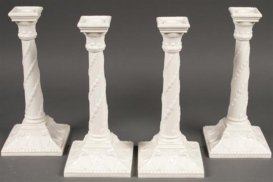 Appraisal: Set of four Royal Worcester Neo-Classical style porcelain candlesticks first