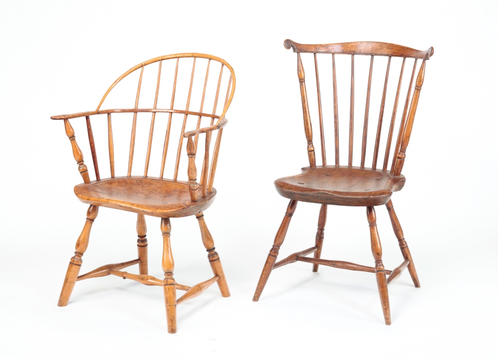 Appraisal: TWO AMERICAN WINDSOR CHAIRS Circa oak maple and pine A