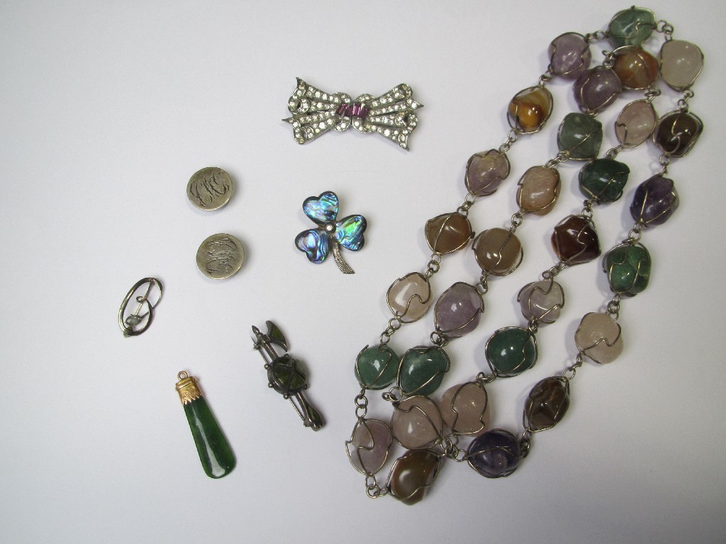 Appraisal: Lot comprising a string of pebble beads Victoria jade pendant