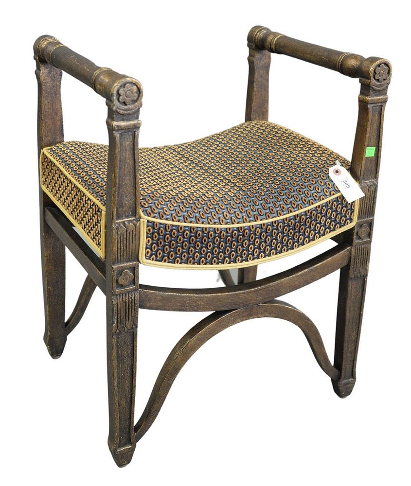 Appraisal: Minton-Spidell Bench having gilt finish and blue and gold upholstery