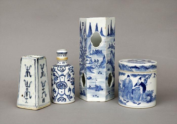 Appraisal: Four Chinese Blue and White Porcelain Articles Including a round