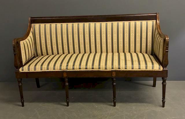 Appraisal: Sheraton Style Mahogany Settee Sheraton style mahogany settee h x