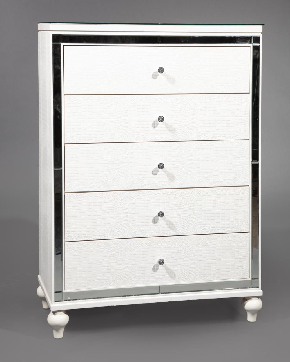 Appraisal: Contemporary Mirrored and Faux Alligator Chest of Drawers five drawers