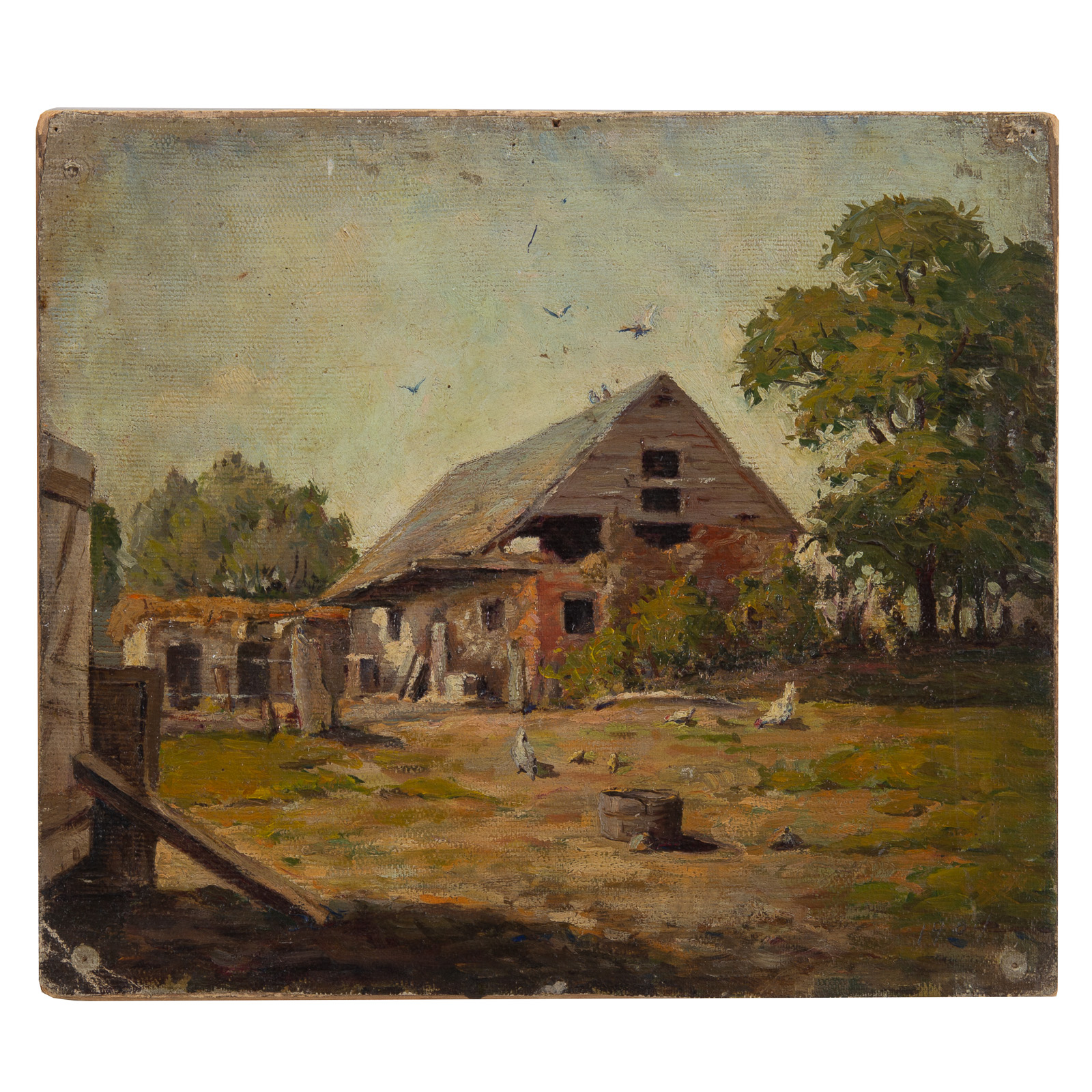 Appraisal: LOUIS FEUCHTER FARMYARD SCENE OIL American - Oil on canvas