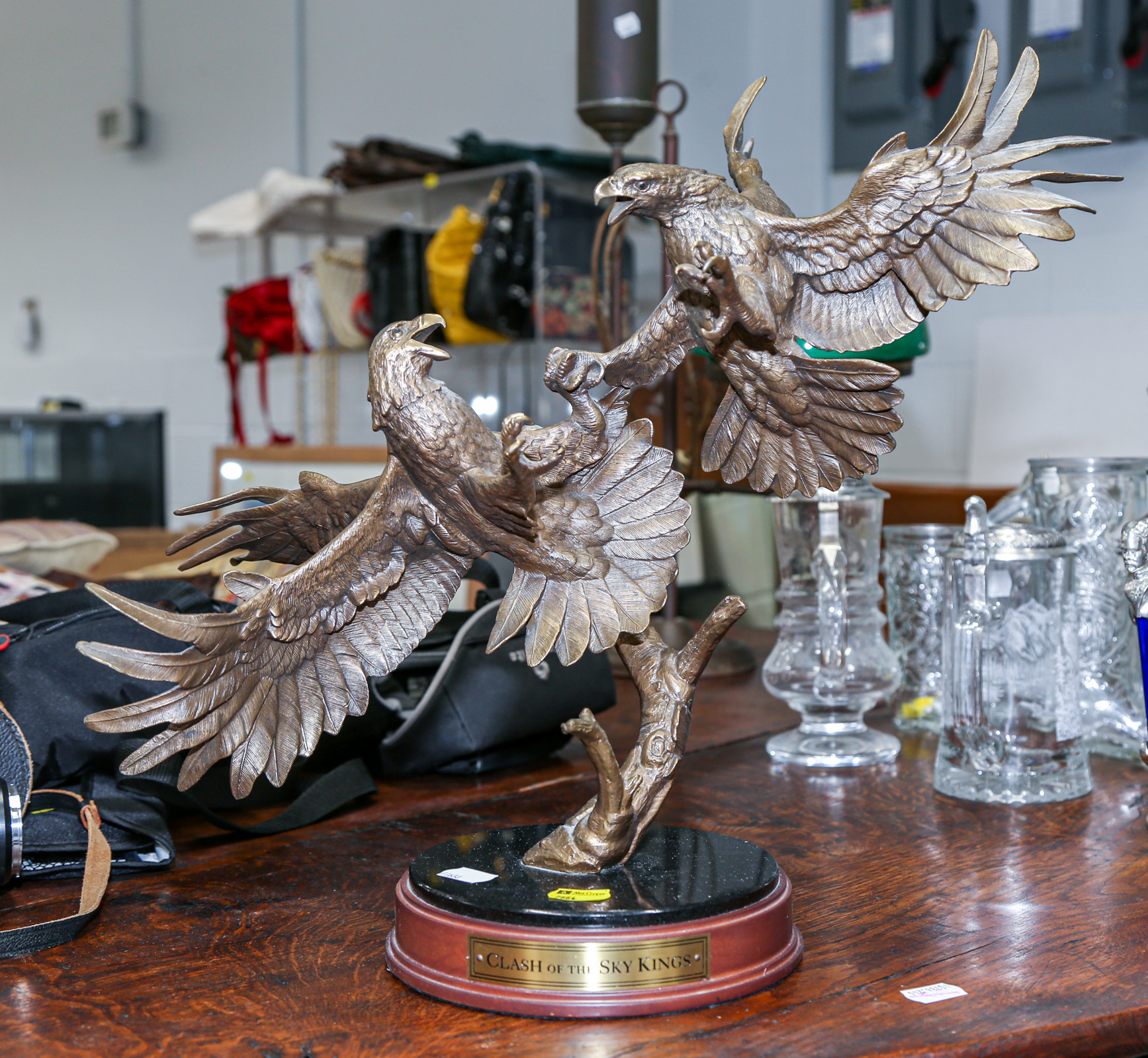 Appraisal: BRONZE SCULPTURE OF FIGHTING EAGLES Clash of the Sky Kings