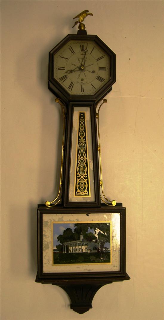 Appraisal: Banjo clock New Haven early th C with eglomise panels