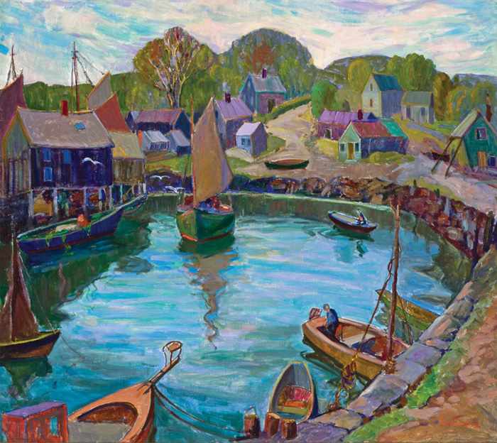 Appraisal: FERN COPPEDGE American - Boats in a Harbor oil on