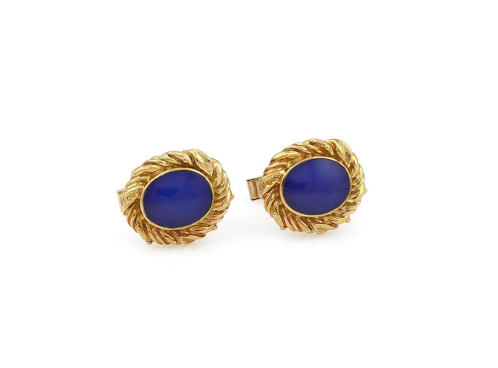 Appraisal: K YG Blue Laquer Swirl Cufflinks No Reserve k yellow