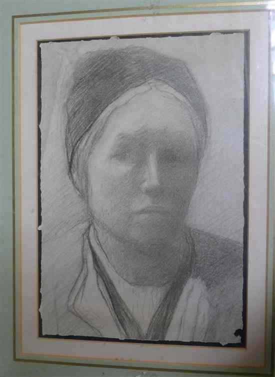 Appraisal: Attributed to Boris Anrep pencil drawing Head study x in