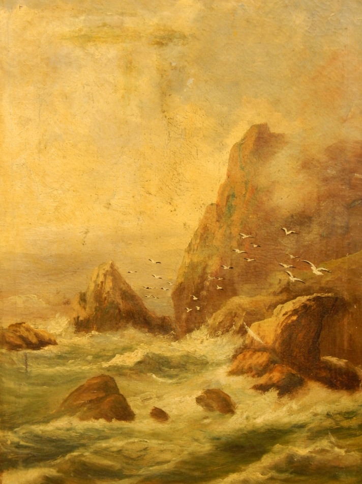 Appraisal: thC English School Seascape of seas and cliffs oil on