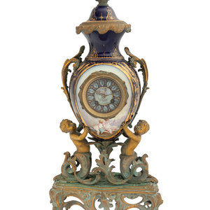 Appraisal: A S vres Style Gilt Bronze Mounted Porcelain Mantel Clock